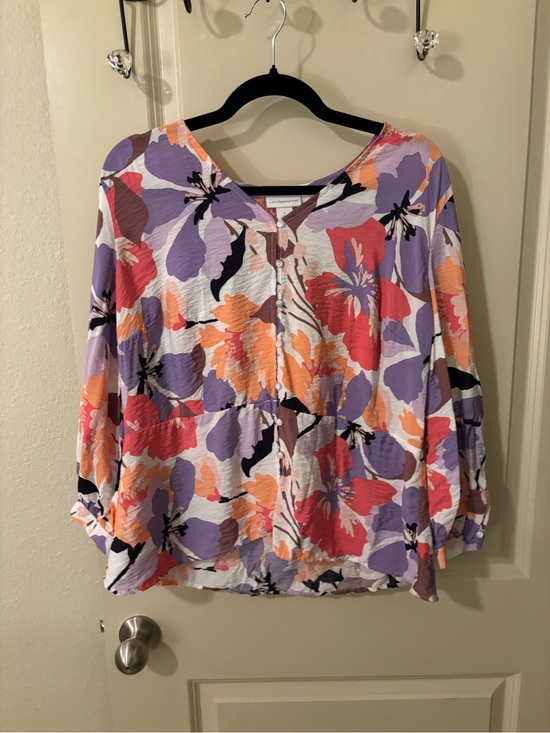 Liz Claiborne Tops - Floral Button-Front Women's Blouse EUC Large Coastal Summer Resortwear Beachy